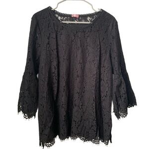 QVC Women’s Black Nylon Cotton Viscose Black Lace over Built-in Black Tank